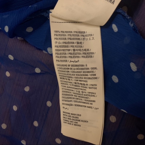Blue Polka Dot Sheer Blouse w/ Peter Pan Collar - Picture 9 of 9